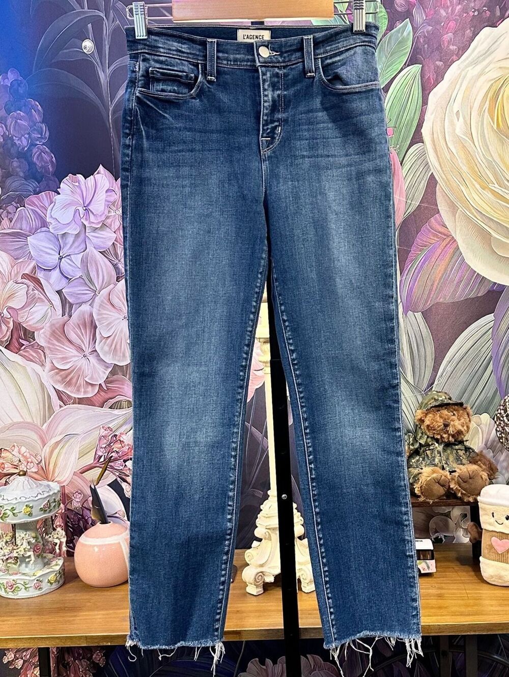 L'AGENCE 26 Jeans Sada High Rise Cropped Slim Cambridge Raw Hem Made in USA